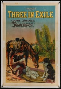 6a481 THREE IN EXILE linen style A 1sh 1925 Louise Lorraine, Rex the Dog & Black Beauty the Horse!