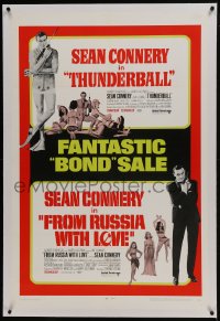 6a484 THUNDERBALL/FROM RUSSIA WITH LOVE linen 1sh 1968 Bond sale of two of Connery's best 007 roles!