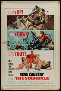 6a483 THUNDERBALL linen 1sh 1965 McGinnis & McCarthy art of Connery as Bond, uncropped tank style!
