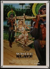 6a504 WHITE SLAVE linen 1sh 1985 art of sexy captive Elvire Audray in cage carried by natives!