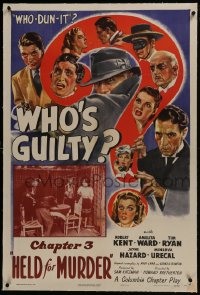 6a505 WHO'S GUILTY linen chapter 3 1sh 1945 crime montage art, Columbia who-dun-it mystery serial!