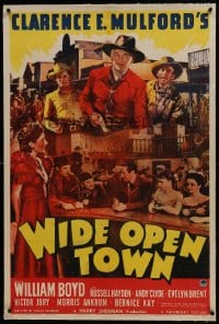 6a506 WIDE OPEN TOWN linen 1sh 1941 William Boyd as Hopalong Cassidy, Brent, Hayden, Clyde, rare!
