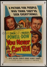 6a513 YOU NEVER CAN TELL linen 1sh 1951 Dick Powell is a reincarnated dog who inherited a fortune!