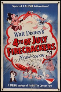 6b039 4TH OF JULY FIRECRACKERS style A 1sh 1953 Mickey Mouse, Donald Duck & nephews, Pluto, Disney cartoon!