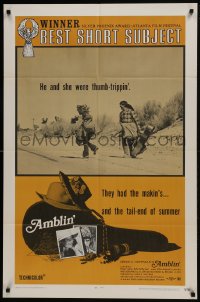 6b040 AMBLIN' 1sh R1971 Steven Spielberg's very first movie about male & female thumb-trippers!