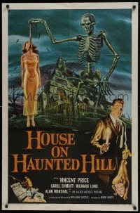 6b051 HOUSE ON HAUNTED HILL 1sh 1959 classic art of Vincent Price & skeleton with hanging girl!