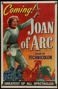 6b053 JOAN OF ARC style A teaser 1sh 1948 full-length art of Ingrid Bergman in armor with sword!