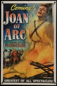 6b055 JOAN OF ARC style C teaser 1sh 1948 art of Ingrid Bergman being burned at the stake!