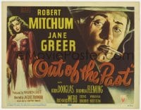 6b133 OUT OF THE PAST TC 1947 great art of smoking Robert Mitchum & sexy Jane Greer, very rare!