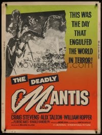 6c241 DEADLY MANTIS 30x40 1957 art of soldiers attacking giant insect by Washington Monument, rare!