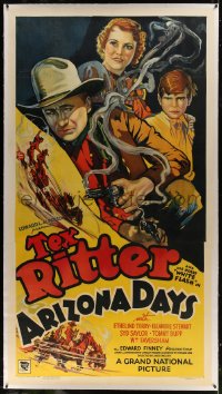 6c026 ARIZONA DAYS linen 3sh 1937 great art of cowboy Tex Ritter with smoking gun, ultra rare!