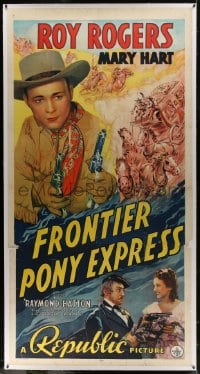 6c032 FRONTIER PONY EXPRESS linen 3sh 1939 great image of Roy Rogers with two guns, very rare!