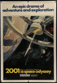6c016 2001: A SPACE ODYSSEY linen Cinerma 40x60 1968 Kubrick, McCall space wheel art, ultra rare!