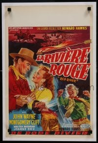 6c116 RED RIVER Belgian R1950s different art of John Wayne, Montgomery Clift & Dru, Howard Hawks!