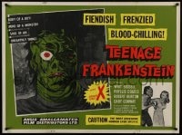 6c375 I WAS A TEENAGE FRANKENSTEIN British quad 1957 c/u art of the monster + grabbing girl, rare!