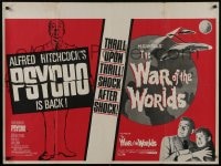6c379 PSYCHO/WAR OF THE WORLDS British quad 1965 Alfred Hitchcock & H.G. Wells classic horror & sci-fi movies!