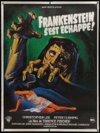 6c086 CURSE OF FRANKENSTEIN linen French 1p R1970s different monster artwork by Jean Mascii!