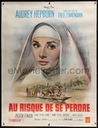 6c094 NUN'S STORY linen French 1p R1960s different art of missionary Audrey Hepburn by Jean Mascii!