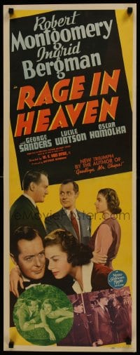 6c125 RAGE IN HEAVEN insert 1941 Ingrid Bergman between Robert Montgomery & George Sanders, rare!