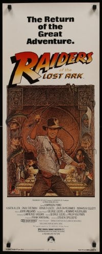 6c220 RAIDERS OF THE LOST ARK insert R1982 great art of adventurer Harrison Ford by Richard Amsel!