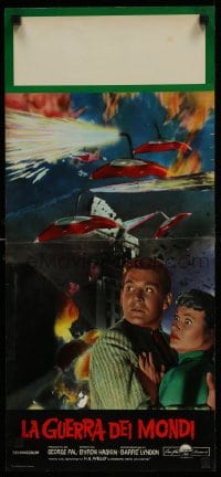 6c335 WAR OF THE WORLDS Italian locandina R1960s Gene Barry & Ann Robinson + spaceships attacking!