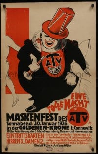 6c313 EINE TOLLE NACHT MASKENFEST DES ATV 21x33 German special poster 1926 art of clown with horn!