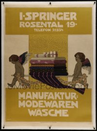 6c066 I-SPRINGER linen 35x48 German special poster 1911 Fritz Rehm art of cherubs w/bolts of cloth!