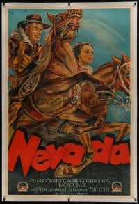 6c067 NEVADA linen German 37x56 1936 art of cowboy Buster Crabbe on horse, Zane Grey, rare!