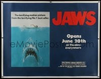 6c019 JAWS linen advance subway poster 1975 art of Steven Spielberg's classic man-eating shark!