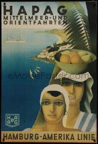 6c257 HAMBURG AMERICA LINE 30x44 German travel poster 1930s Arpke art of of Mediterranean women!