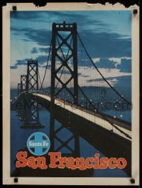 6c261 SANTA FE SAN FRANCISCO 18x24 travel poster 1950s image of San Francisco-Oakland Bay Bridge!