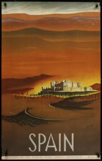 6c259 SPAIN 25x39 Spain travel poster 1950s great Delpy art of Guadamur Castle!