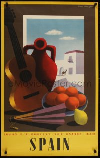 6c260 SPAIN 25x39 Spain travel poster 1950s Guy Georget art of guitar & fruit in window!