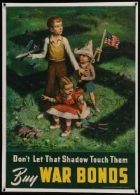 6c263 DON'T LET THAT SHADOW TOUCH THEM 28x40 WWII war poster 1942 art of swastika shadow over kids!
