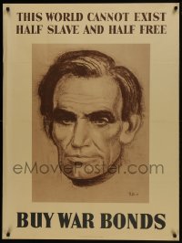6c268 THIS WORLD CANNOT EXIST HALF SLAVE AND HALF FREE 30x40 WWII war poster 1943 great Rig art!
