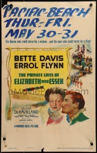 6c187 PRIVATE LIVES OF ELIZABETH & ESSEX WC 1939 art of Queen Bette Davis & Errol Flynn, very rare!