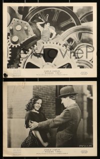 6d495 MODERN TIMES 8 English FOH LCs R1950s images of Charlie Chaplin, Paulette Goddard, classic!
