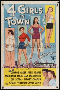 6f015 4 GIRLS IN TOWN 1sh 1956 sexy Julie Adams, Marianne Cook, Elsa Martinelli & Gia Scala!