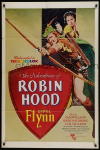 6f027 ADVENTURES OF ROBIN HOOD 1sh R1976 Flynn as Robin Hood, De Havilland, different art!