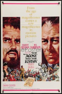 6f030 AGONY & THE ECSTASY roadshow 1sh 1965 Terpning art of Charlton Heston & Rex Harrison!