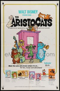 6f056 ARISTOCATS 1sh 1970 Walt Disney feline jazz musical cartoon, great colorful art!
