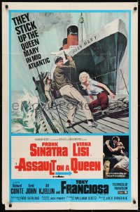 6f059 ASSAULT ON A QUEEN 1sh 1966 art of Frank Sinatra & sexy Virna Lisi on submarine deck!