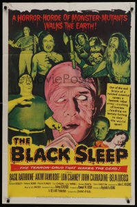 6f107 BLACK SLEEP 1sh 1956 Lon Chaney Jr., Bela Lugosi, Tor Johnson, a horror-horde of mutants!