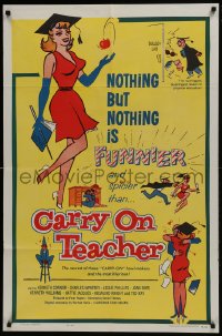 6f150 CARRY ON TEACHER 1sh 1962 Kenneth Connor, Charles Hawtrey, English, sexy comic art!