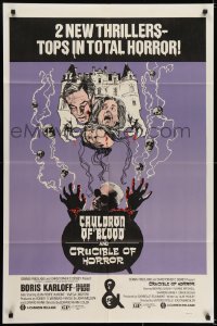 6f154 CAULDRON OF BLOOD/CRUCIBLE OF HORROR 1sh 1970 tops in total horror, wild artwork!