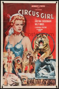 6f167 CIRCUS GIRL 1sh 1956 art of sexy Kristina Soederbaum w/circus tigers & elephants!