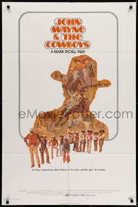 6f192 COWBOYS style B 1sh 1972 John Wayne & the Cowboys, cool Craig Nelson western art!