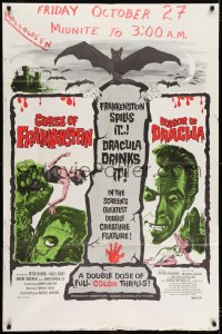 6f204 CURSE OF FRANKENSTEIN/HORROR OF DRACULA 1sh 1964 great artwork from Hammer horror double bill!