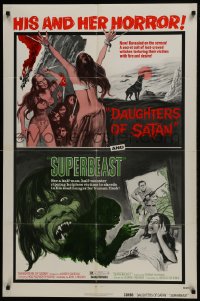 6f212 DAUGHTERS OF SATAN/SUPERBEAST 1sh 1972 horror double-bill, his & her horror!