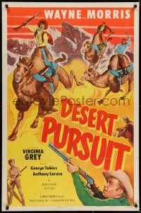 6f231 DESERT PURSUIT 1sh 1952 Wayne Morris & cowboys riding imported camels instead of horses!